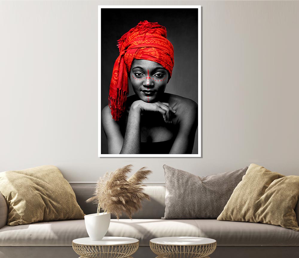 Tribal Elegance B N W Red Print Poster Wall Art