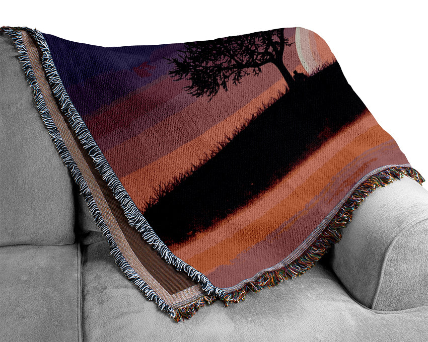 Pink Moonlit River Woven Blanket