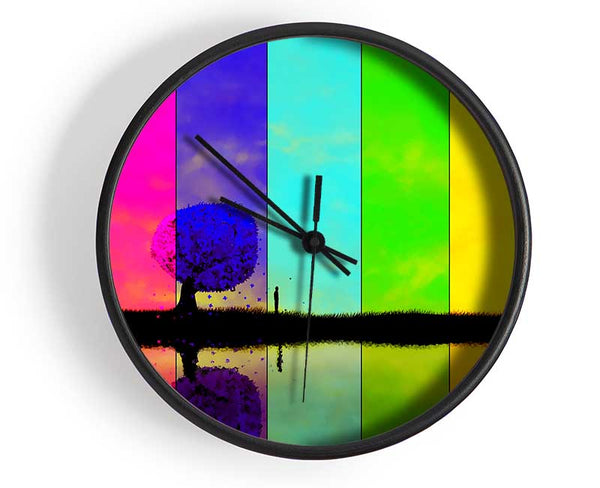 Rainbow Stripes Tree Clock - Wallart-Direct UK