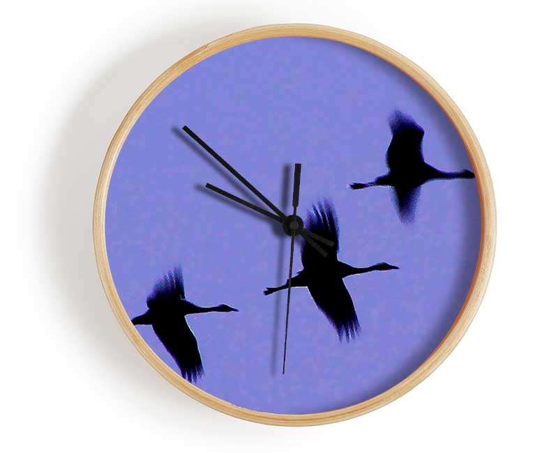 Geese Trio In Flight Purple Clock - Wallart-Direct UK