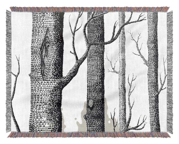 Black And White Tree Trunks Woven Blanket