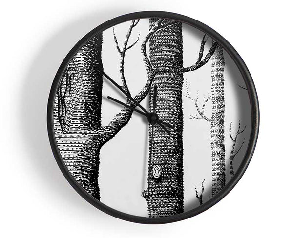 Black And White Tree Trunks Clock - Wallart-Direct UK