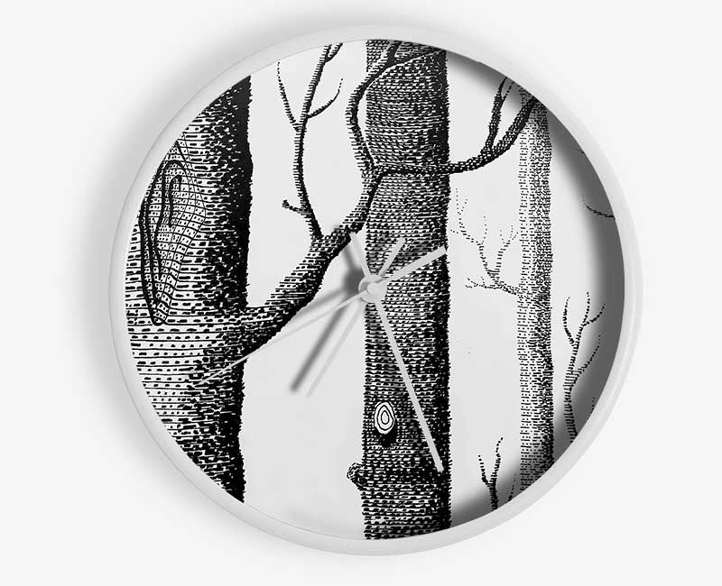 Black And White Tree Trunks Clock - Wallart-Direct UK