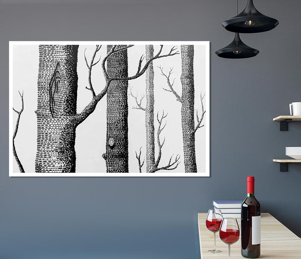 Black And White Tree Trunks Print Poster Wall Art