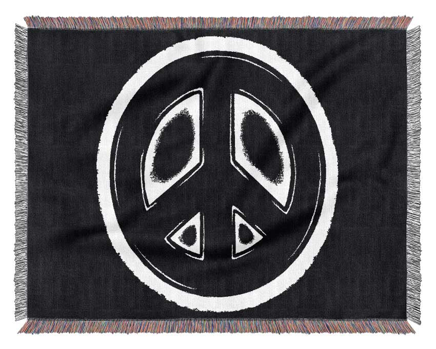 Peace Sign White On Black Woven Blanket