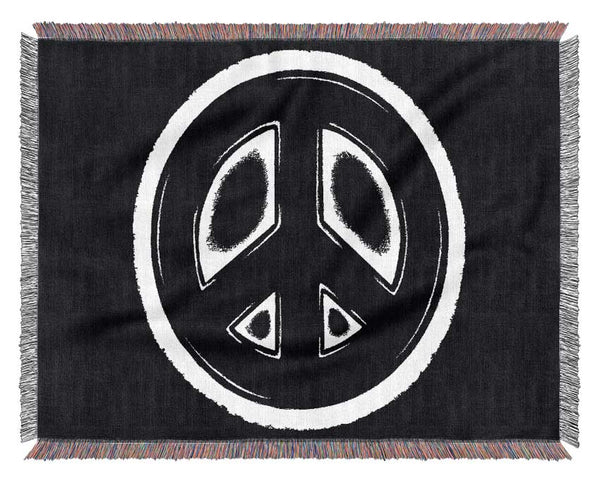 Peace Sign White On Black Woven Blanket