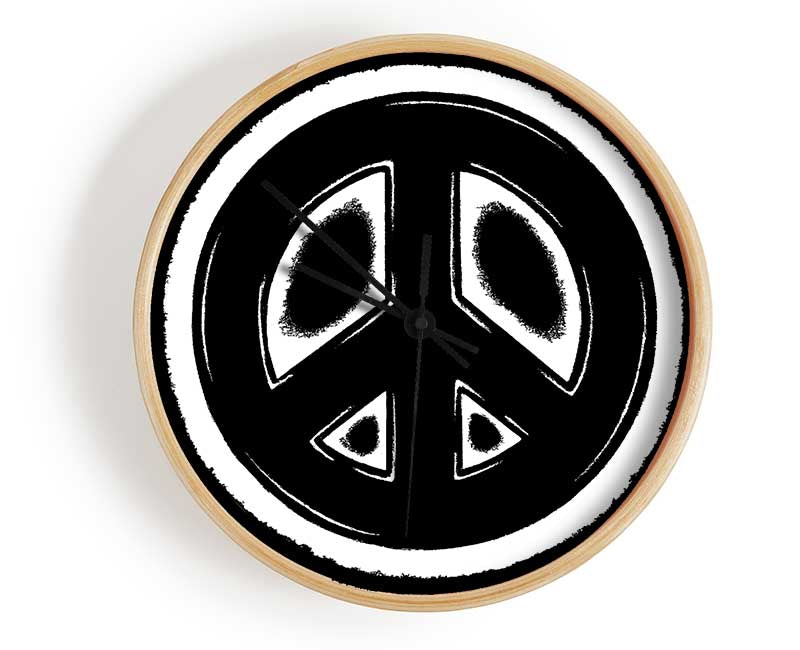 Peace Sign White On Black Clock - Wallart-Direct UK