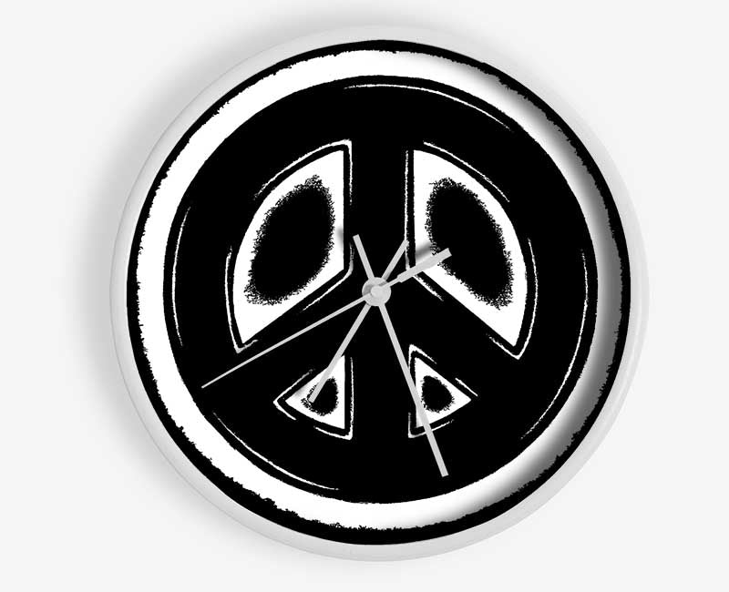 Peace Sign White On Black Clock - Wallart-Direct UK