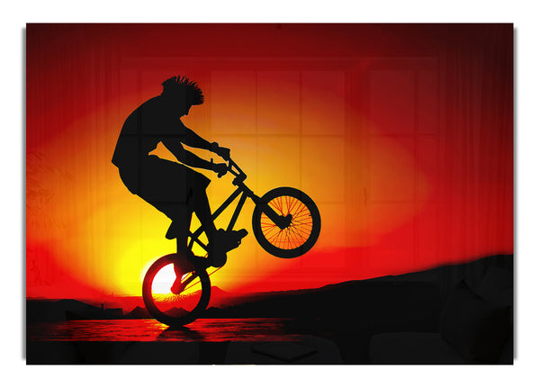 Bmx Back Wheelie In Red Sunlight