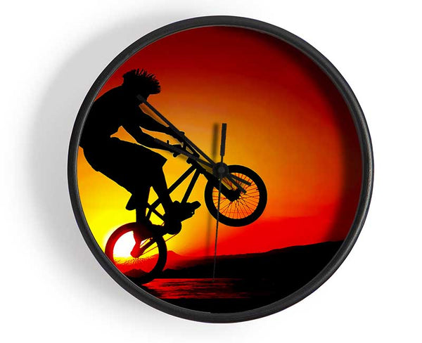 Bmx Back Wheelie In Red Sunlight Clock - Wallart-Direct UK