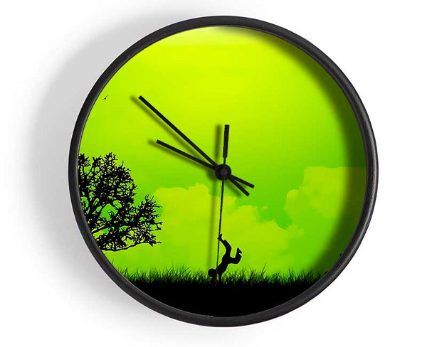 Children Playing Green Clock - Wallart-Direct UK