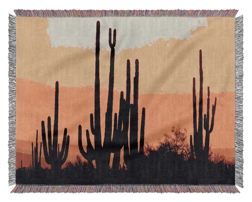 Desert Cactus Sunrise Woven Blanket