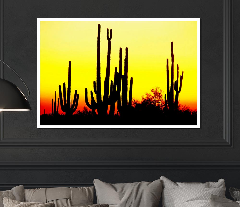 Desert Cactus Sunrise Print Poster Wall Art