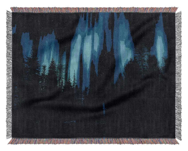 Blue Northern Lights Through The Forest Woven Blanket