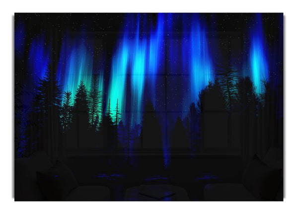 Blue Northern Lights Through The Forest