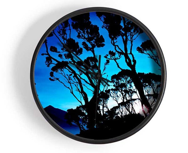 Distant Mountain View Blue Clock - Wallart-Direct UK