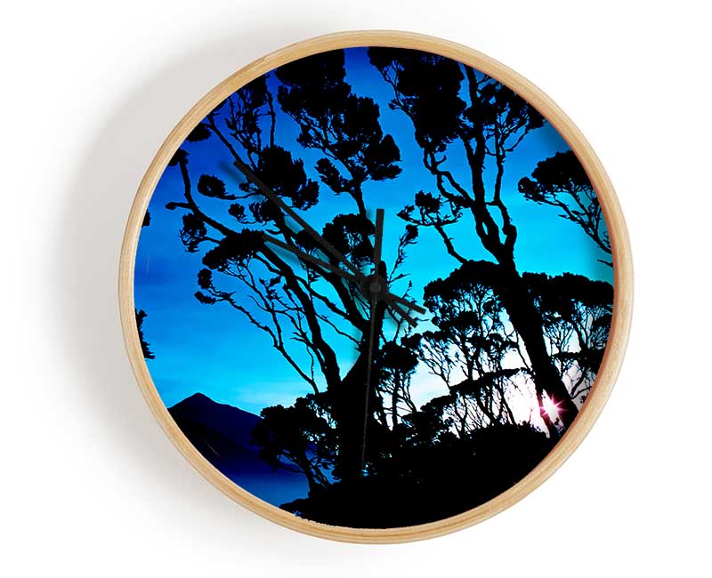 Distant Mountain View Blue Clock - Wallart-Direct UK