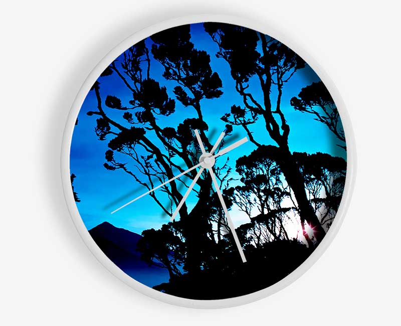 Distant Mountain View Blue Clock - Wallart-Direct UK