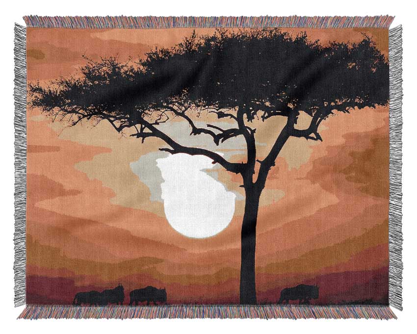 African Safari Tree In Sunlight Woven Blanket