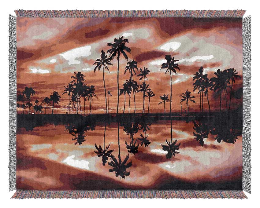 Pink Palm Tree Reflections Woven Blanket