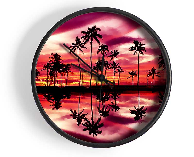 Pink Palm Tree Reflections Clock - Wallart-Direct UK