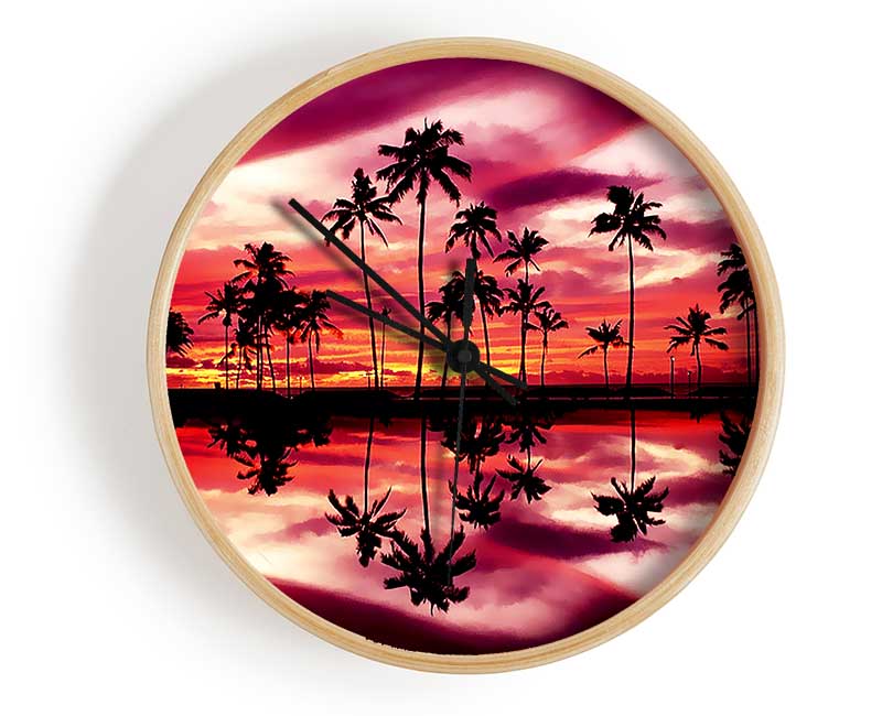 Pink Palm Tree Reflections Clock - Wallart-Direct UK