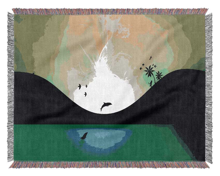 Green Dolphin Paradise Woven Blanket