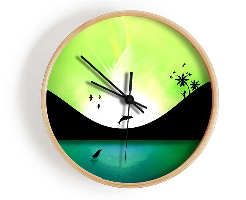 Green Dolphin Paradise Clock - Wallart-Direct UK