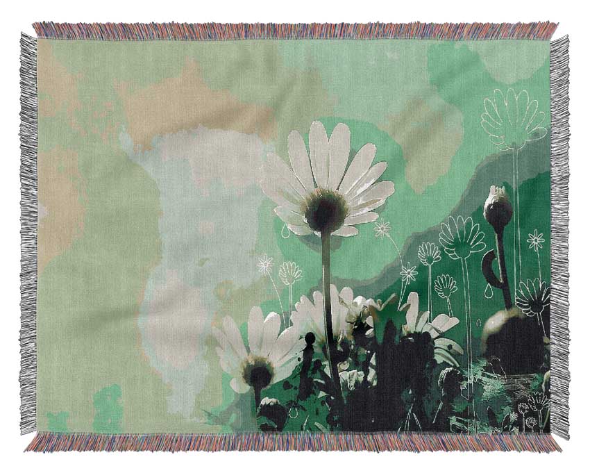 Green Daisy Garden Woven Blanket