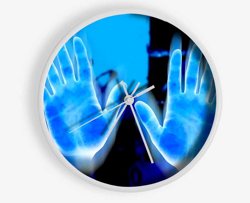 Vibrant Blue Hand Prints Clock - Wallart-Direct UK