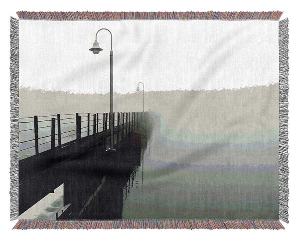 Misty Ocean Pier Woven Blanket