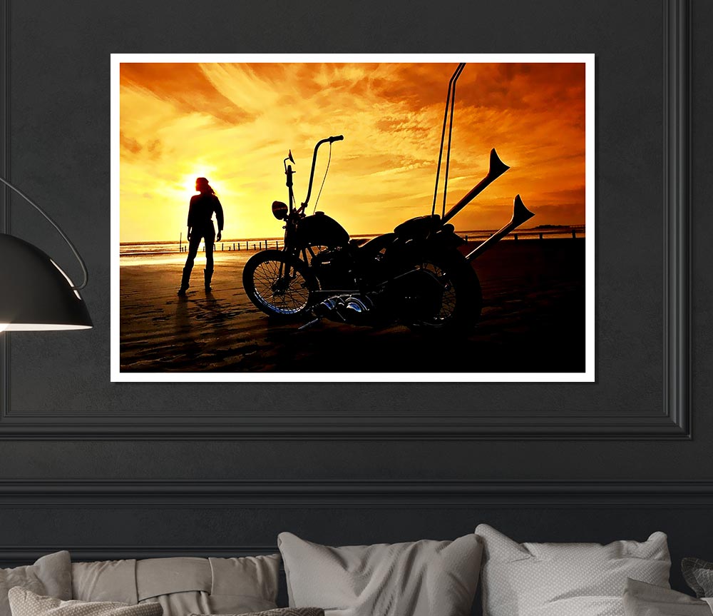 Harley Davidson Sunset Print Poster Wall Art