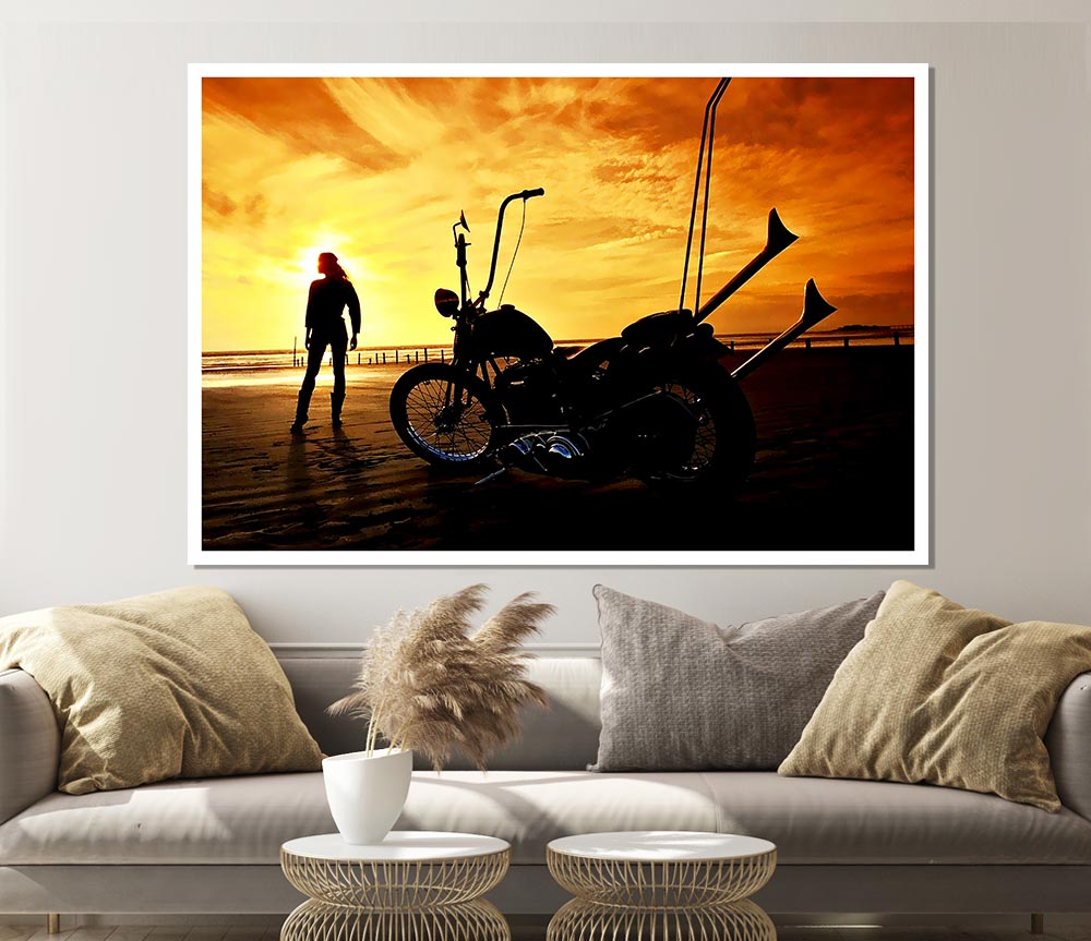 Harley Davidson Sunset Print Poster Wall Art