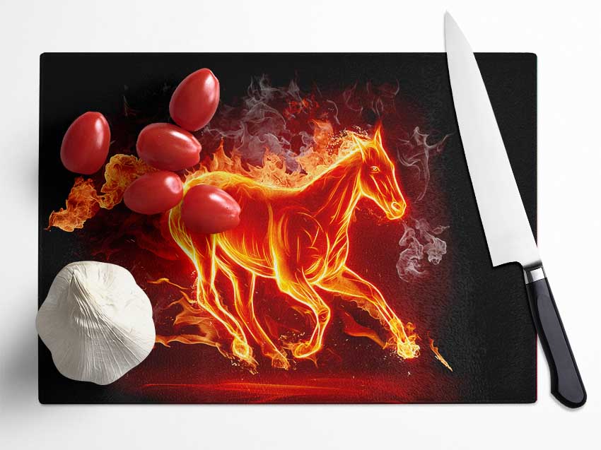 Horse Of Flames Glass Chopping Board