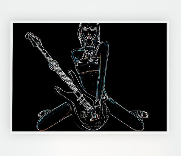 Guitar Babe Print Poster Wall Art