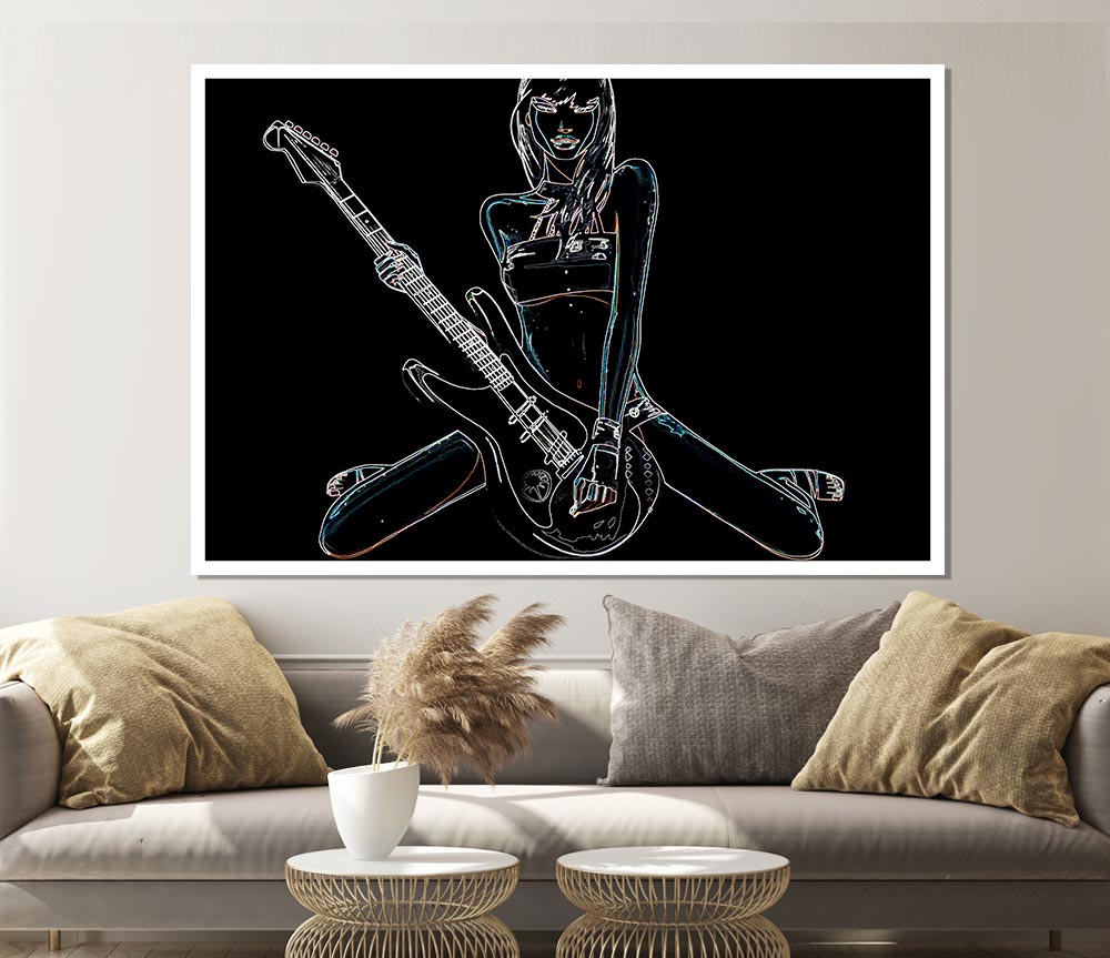 Guitar Babe Print Poster Wall Art