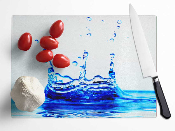 Blue Water Droplets Glass Chopping Board