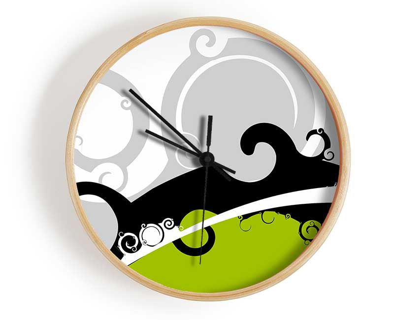 The Green Grey Wave Clock - Wallart-Direct UK