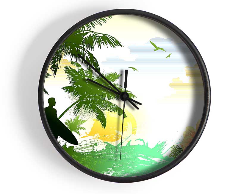 Surfer Flowers Clock - Wallart-Direct UK