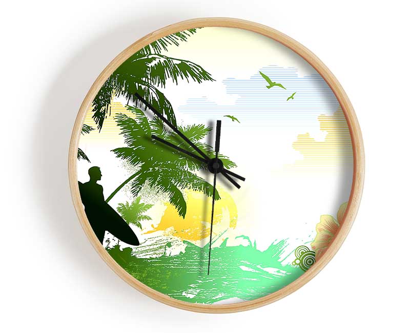 Surfer Flowers Clock - Wallart-Direct UK