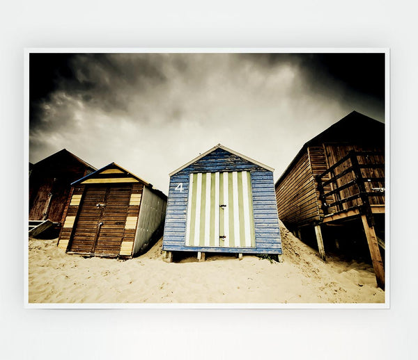 Winter Beach Huts Print Poster Wall Art