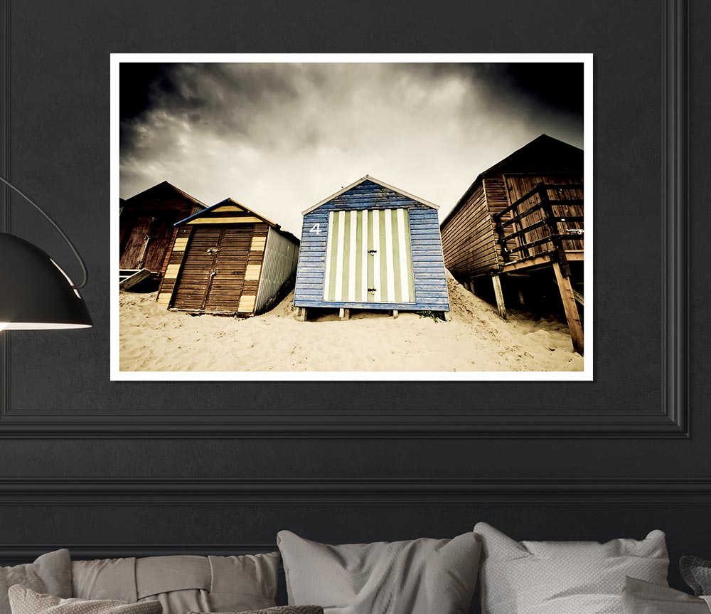 Winter Beach Huts Print Poster Wall Art