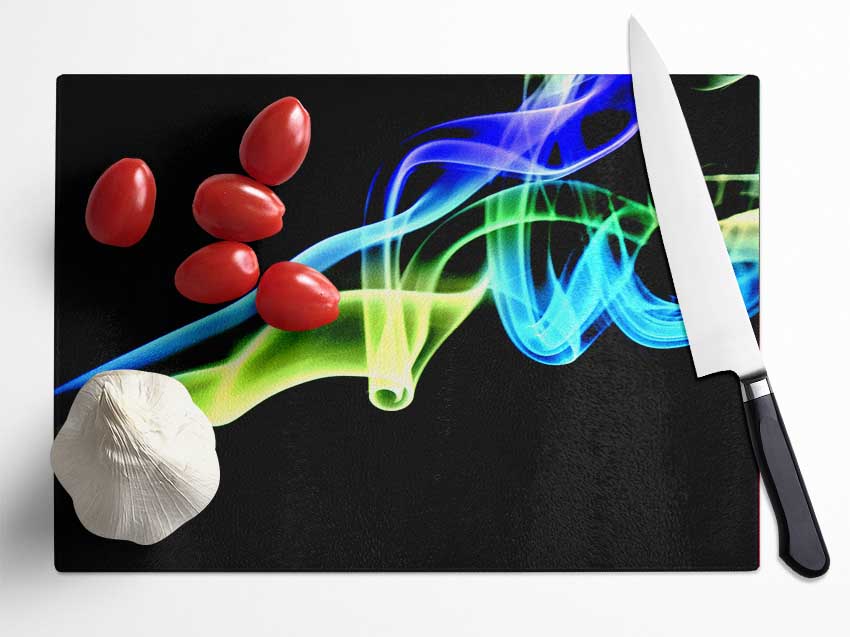 Vibrant Smoke Trail On Black Glass Chopping Board