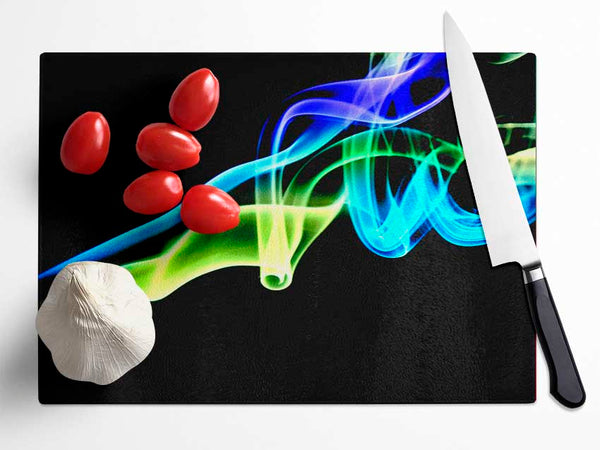 Vibrant Smoke Trail On Black Glass Chopping Board