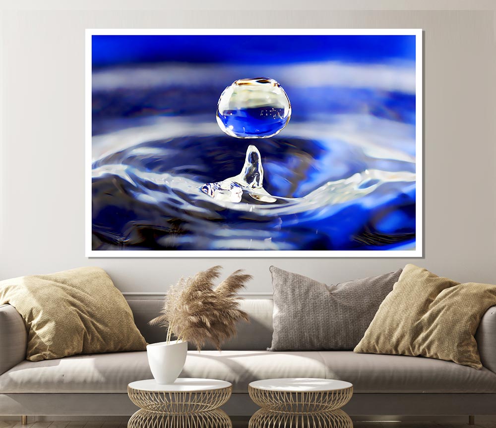 Blue Water Droplet Print Poster Wall Art