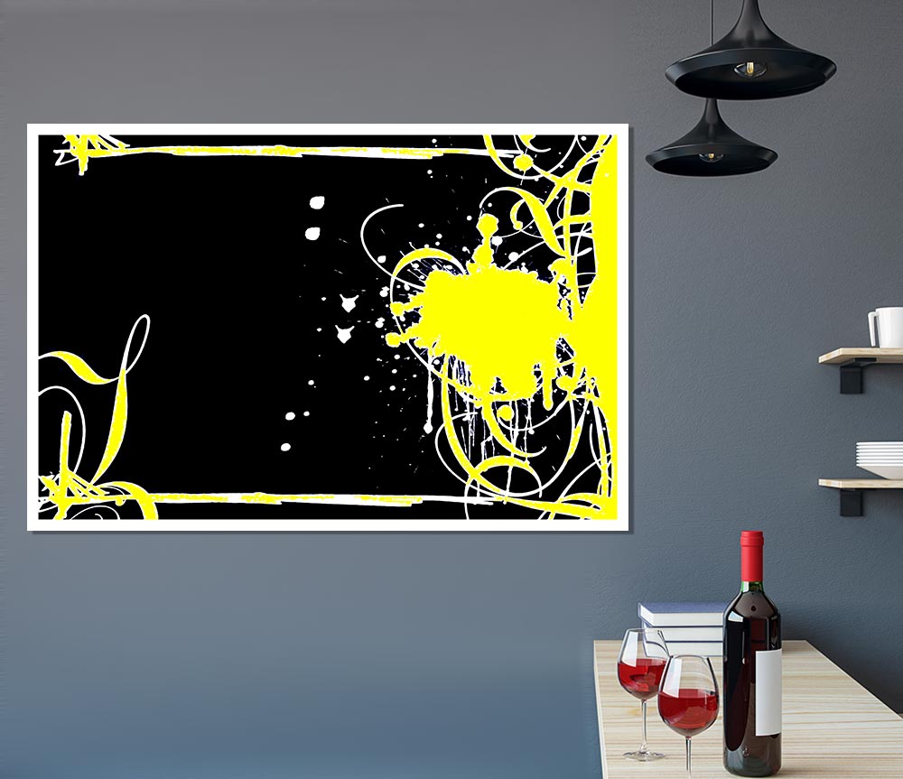 Yellow On Black Print Poster Wall Art