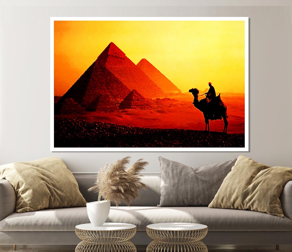 Camel Pyramid Ride Print Poster Wall Art