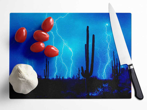 Blue Lightning Storm Glass Chopping Board