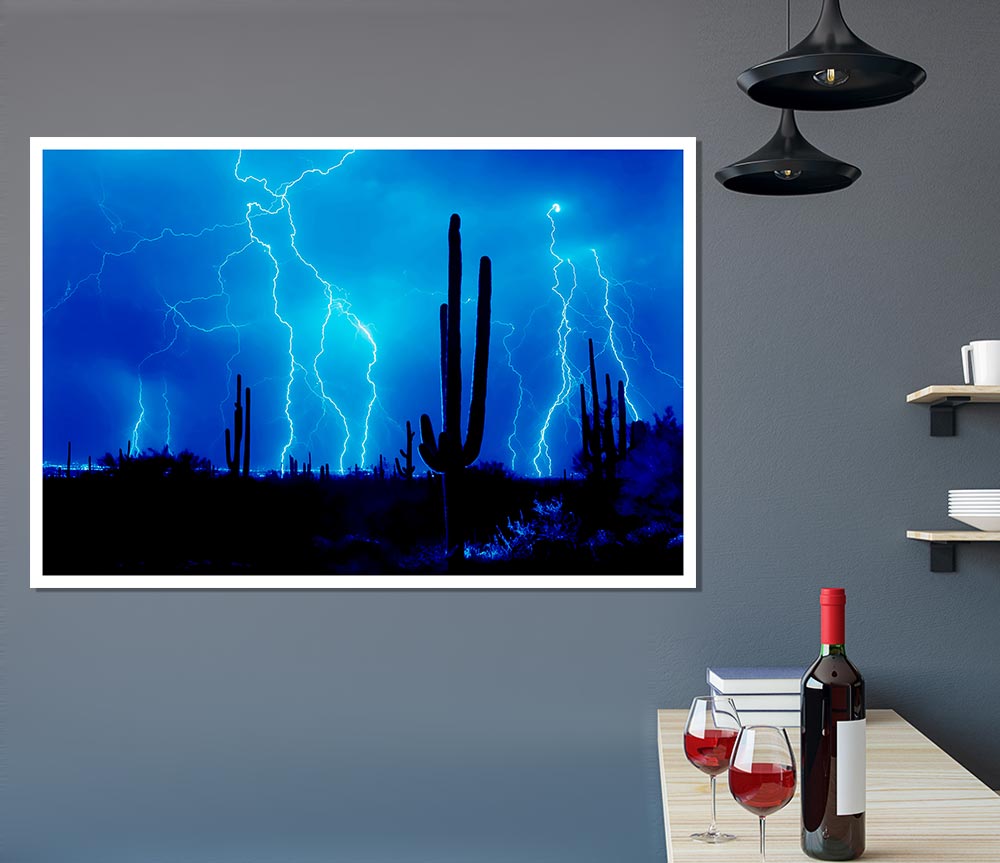 Blue Lightning Storm Print Poster Wall Art