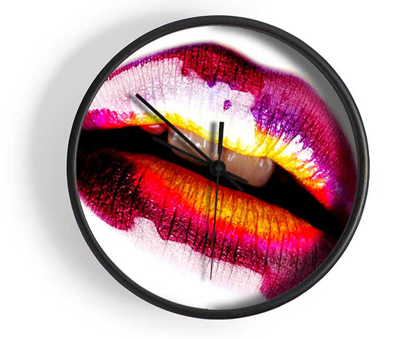 Pink Gloss Lips Clock - Wallart-Direct UK